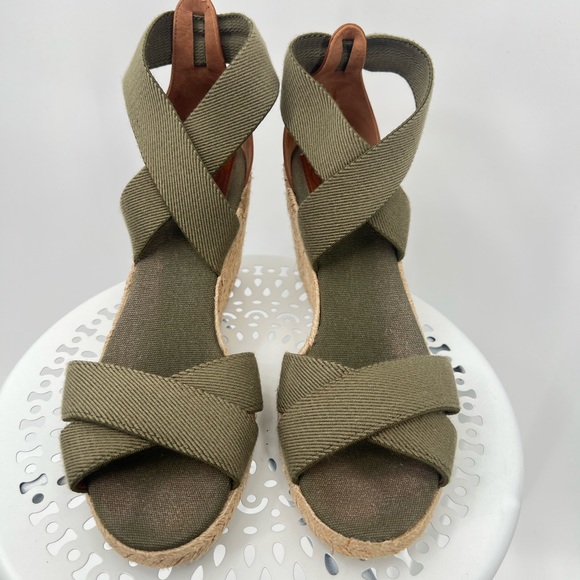 Tory Burch olive green wedge cross strap open toe espadrille sandals - Picture 2 of 8